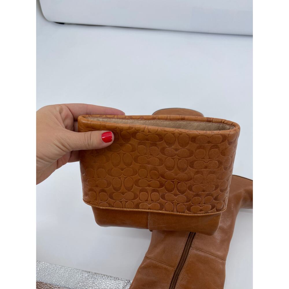 Coach Y2K harper Cognac Brown Leather Foldover Logo Heeled Boots - Picture 10 of 10